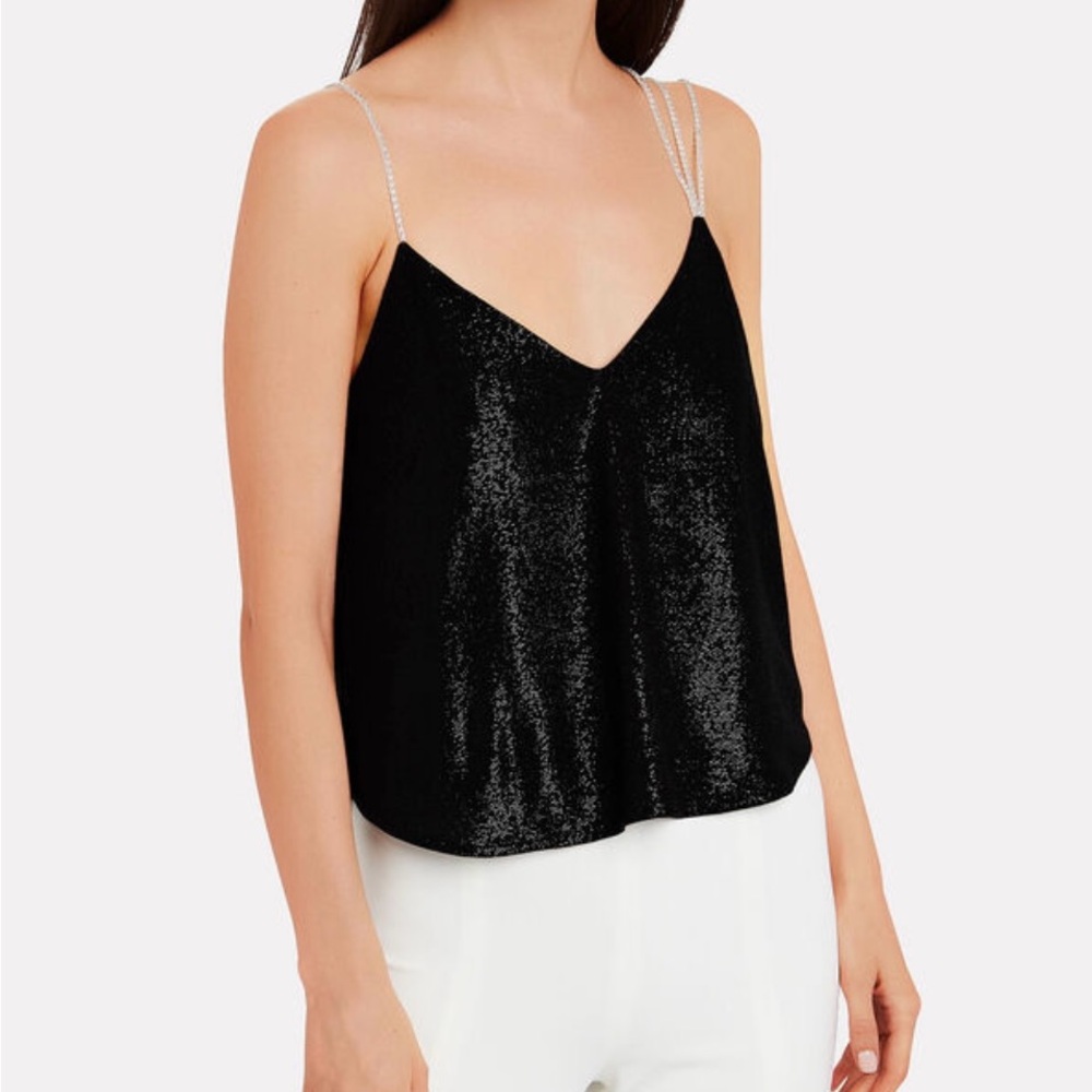 NWT $368.00 Michelle Mason crystal strap shimmer Camisole  Navy Sz. P (S/M)